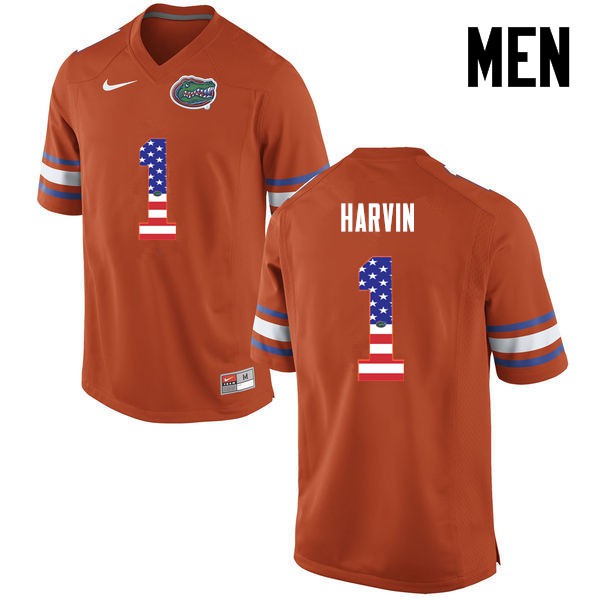 Florida Gators Men #1 Percy Harvin College Football Jersey USA Flag Fashion Orange